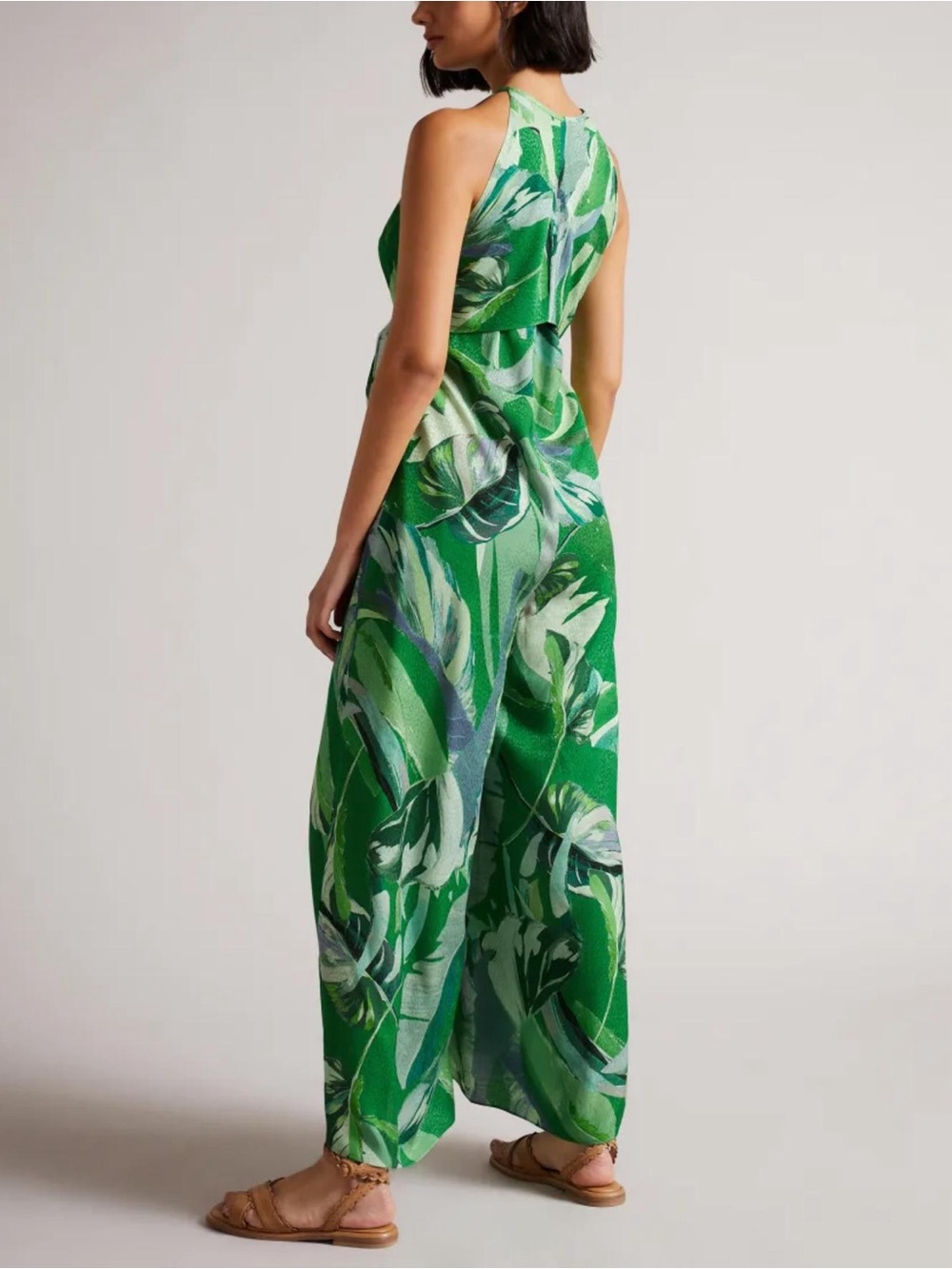 Ted Baker Green Leaf-Print Halter Jumpsuit